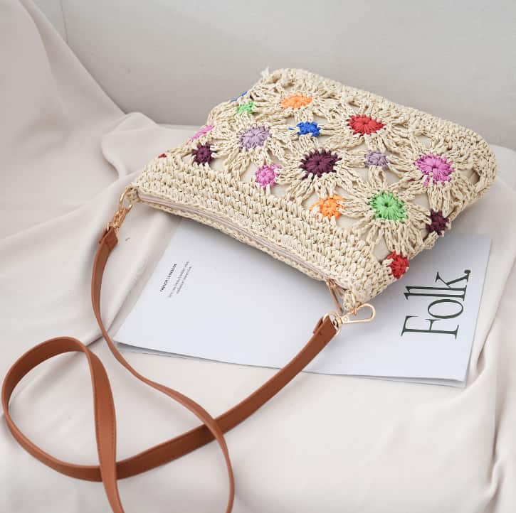 Handwoven natural raffia bag, Crochet Crossbody Bag