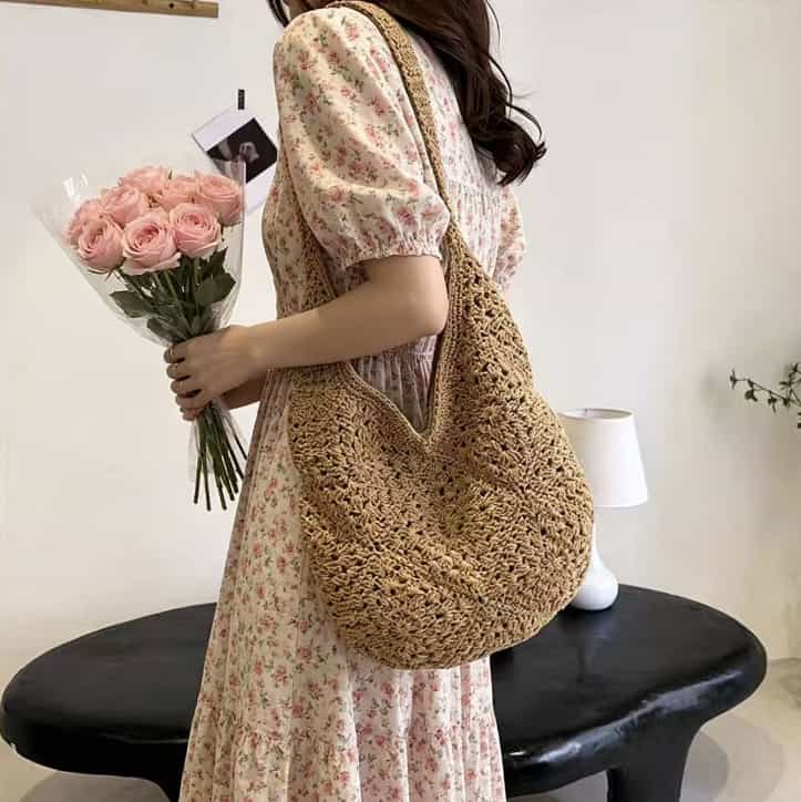 Soft Crochet Raffia Shoulder Bag