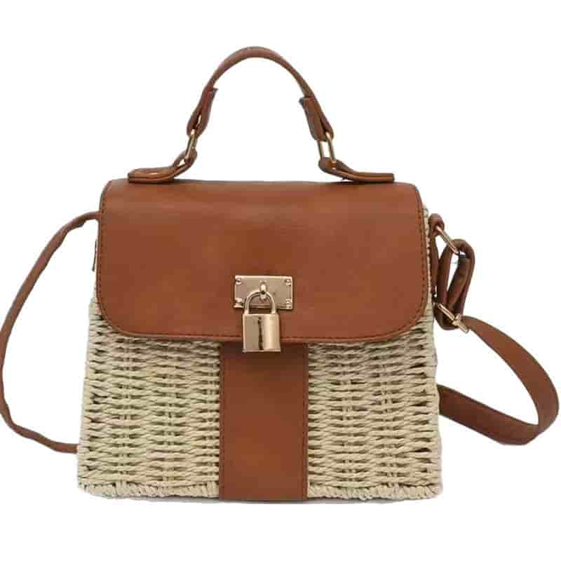 raffia handbag with leather