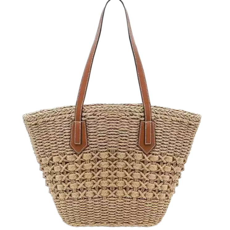 raffia with leatehr bag