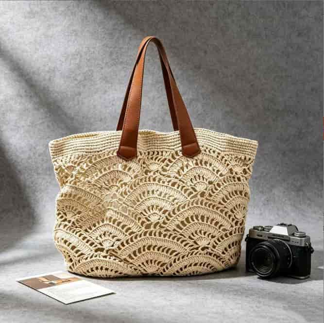 Handwoven natural raffia bag, handmade woven handbag