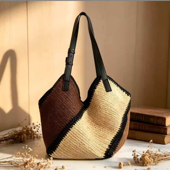 Handwoven natural raffia bag, handmade woven handbag