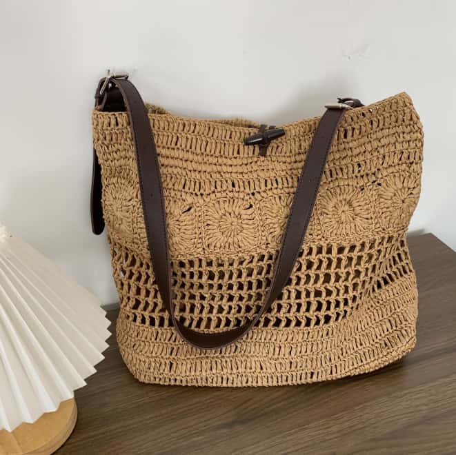 Handwoven natural raffia bag, handmade woven handbag