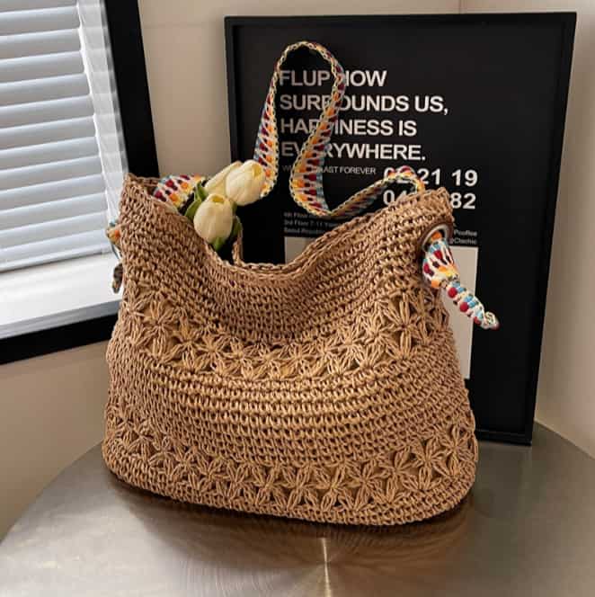 Handwoven natural raffia bag, handmade woven handbag