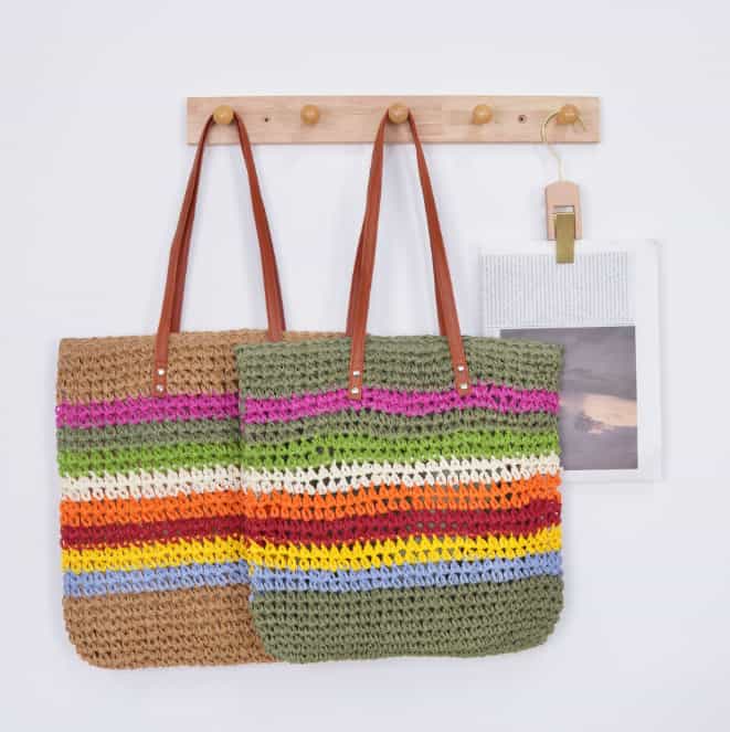 Rainbow Striped Hollow Woven Straw  Bag
