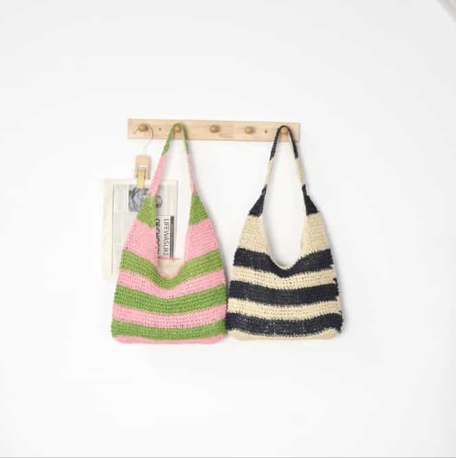 Striped Raffia Bag